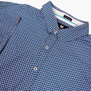 Buttercloth‎ Shirt Mens 3XL Blue Geometric Icy Cotton Short Sleeve Stretch